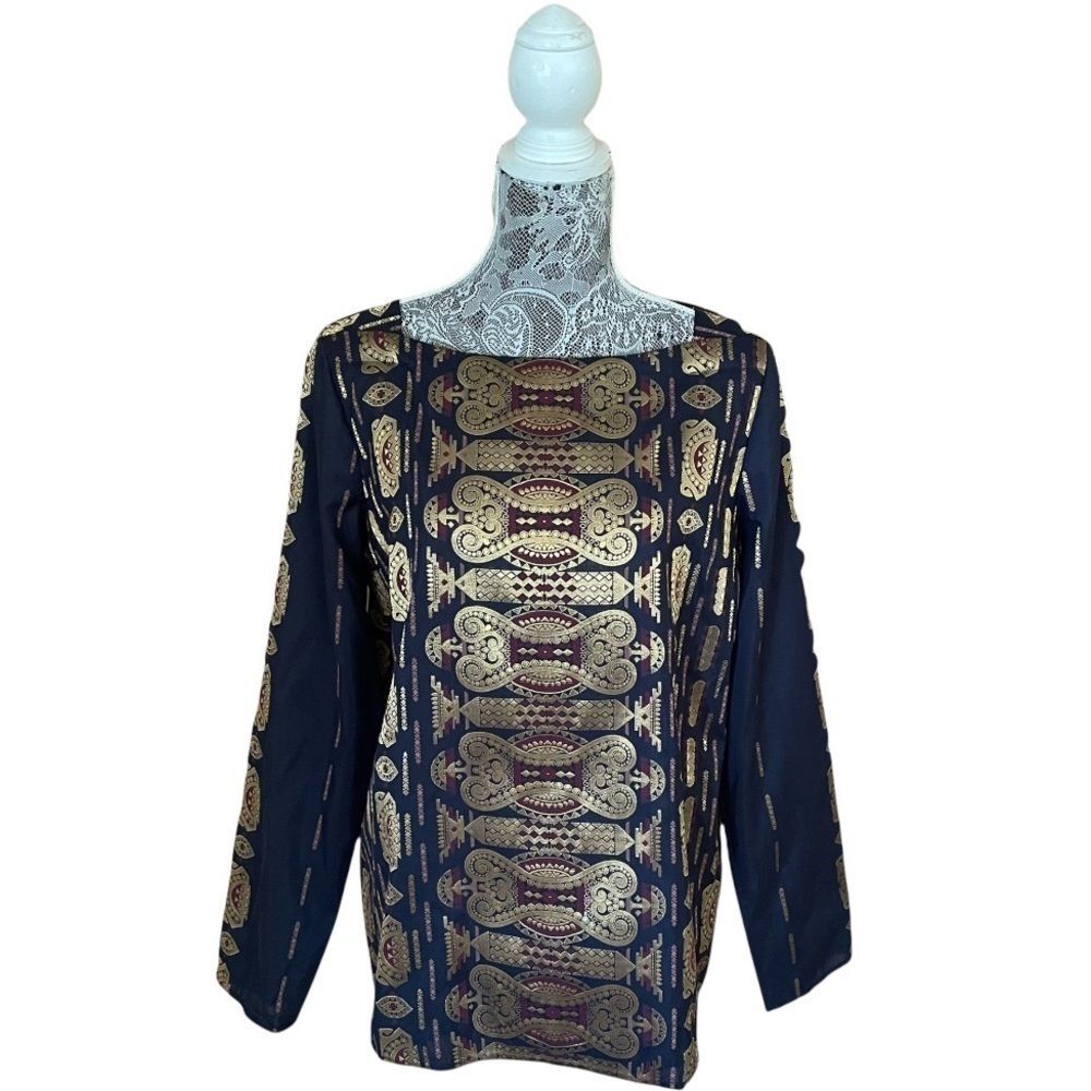 Tory Burch Long Sleeve Jacquard Top Blue Size 12